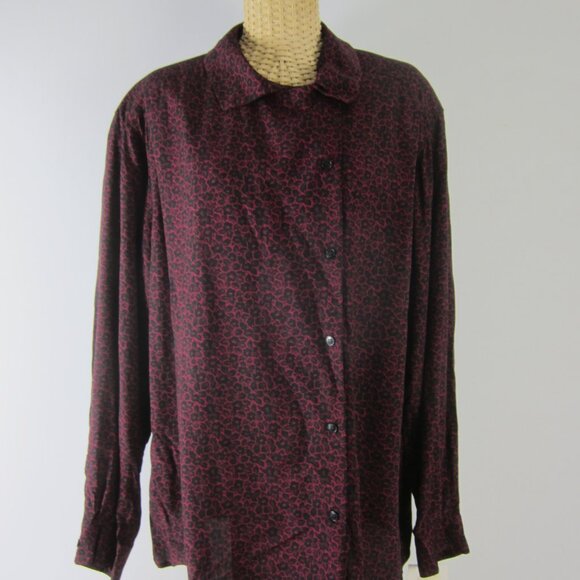 New Vtg Rena Rowan for Savile 20W Maroon Red Black Asymmetric LS Blouse NWT $72 - Picture 5 of 10